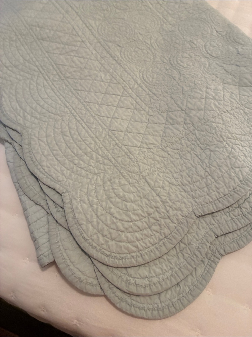 Light Blue/aqua quilted twin matelasse with Scalloped Edge